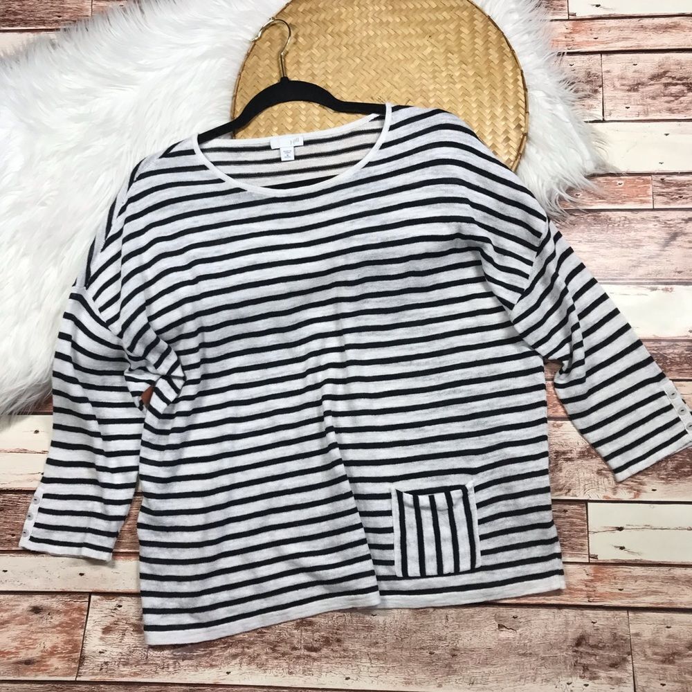 J. Jill linen black and‎ white striped blouse